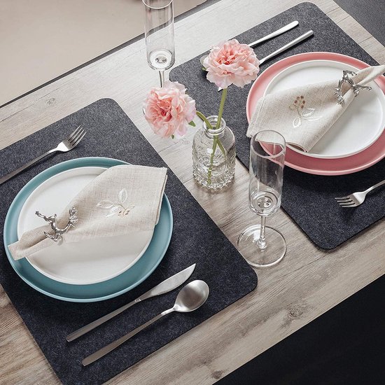 Foto: Vilten placemats en onderzettersets 6 vilten tafelmatten 44 x 32 cm met 6 onderzetters en 6 bestekzakken hittebestendig en wasbaar voor keukentafelmat