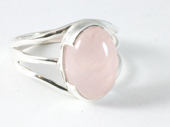Opengewerkte zilveren ring met rozenkwarts - maat 18.5