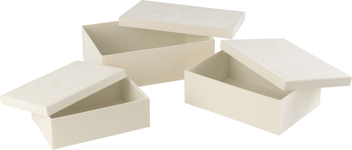 J-Line doos Rechthoekig - fluweel/papier - wit - 3 stuks