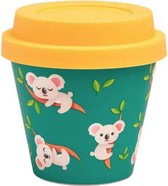 Quy Cup - 90ml Ecologische Reis Beker - Espressobeker “Koala” met gele Siliconen deksel 7x7x7cm