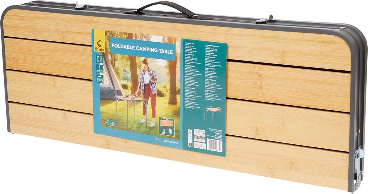 Froyak campingtafel | 75 x 55 x 70 cm|Aluminium,Bamboe | bol