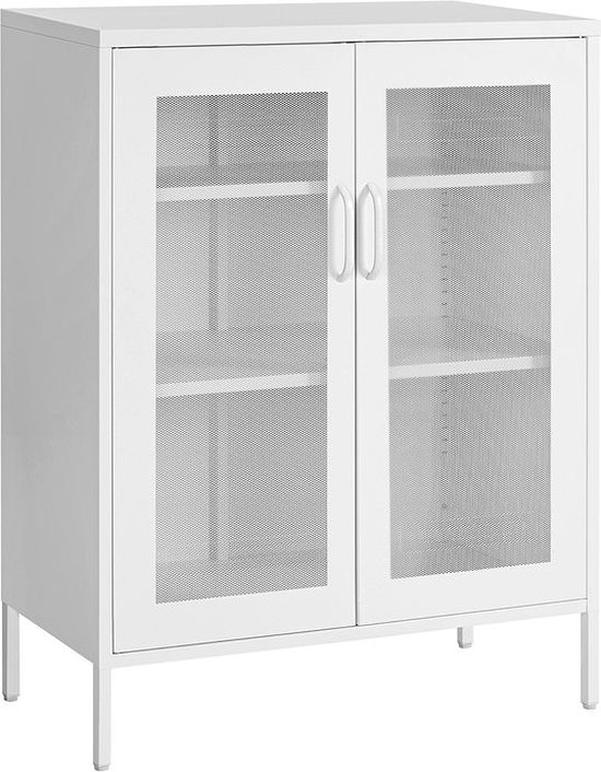 Premium Metalen kast met gaasdeuren - multifunctionele opbergkast - kantoorkast met 3 niveaus - Dressoir belasting 25 kg/niveau - matwit