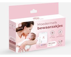 Felin Moedermelk bewaarzakjes - 100 stuks - Borstvoeding bewaren - Beschrijfbaar etiket - Schenktuit - Dubbele sluiting