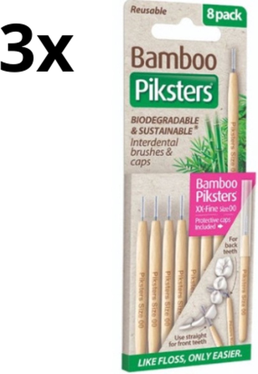 Goedkoopste Piksters Bamboe Rechte Ragers - Maat 00 XX - Fijn Roze - 3 x 8 stuks - Voordeelverpakking