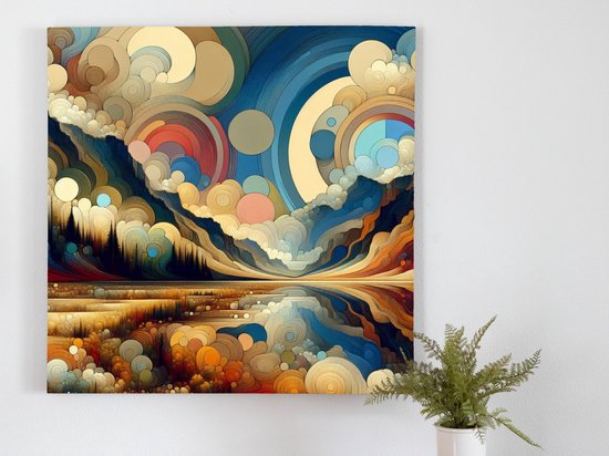 Abstract landschap schilderij | Ethereal dance of colors on the canvas of Nature's beauty | Kunst - 20x20 centimeter op Canvas | Foto op Canvas