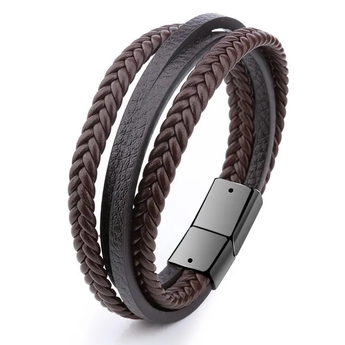 Leren armband magneetsluiting zwart