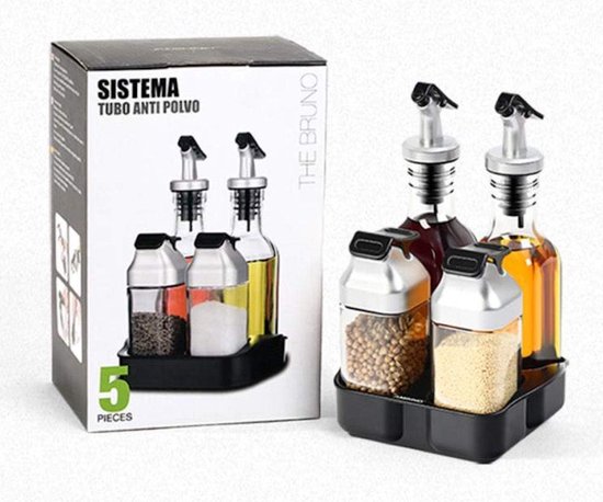 Olie & Azijn Set - Olie, Azijn, Zout & Peper Set,Spice Organizer met Stofafdekplaat, voor Thuis, Restaurant, Hotel, Keuken, BBQ, Keukenbenodigdheden