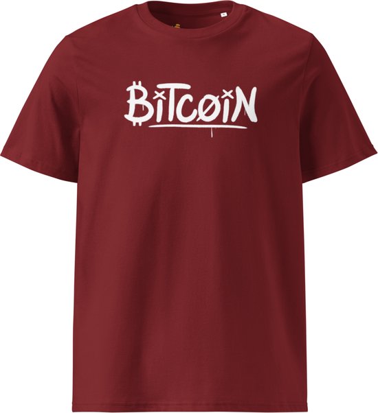 Graffity - Bitcoin T-shirt - Unisex - 100% Biologisch Katoen - Kleur Bordeaux Rood - Maat XL | Bitcoin cadeau| Crypto cadeau| Bitcoin T-shirt| Crypto T-shirt| Bitcoin Shirt| Bitcoin Merchandise| Crypto Merchandise| Bitcoin Kleding