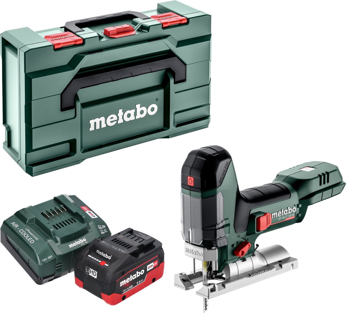 Metabo ST 18 LT 130 BL accu-decoupeerzaag 18 V 130 mm borstelloos + 1x LiHD-accu 5,5 Ah + oplader + Metabox