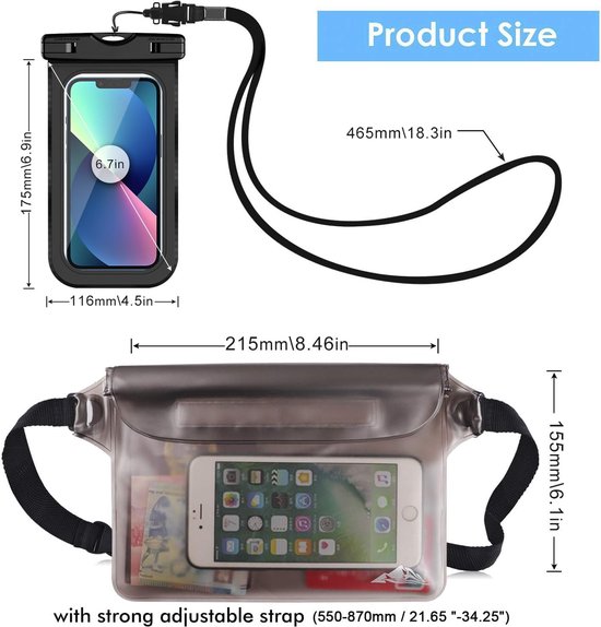 Sac étanche Pour Téléphone 2L Avec Bandoulière - Grand Sac Imperméable Pour Plongée, Surf, Natation, Randonnée