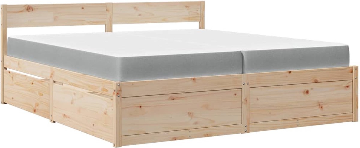 vidaXL Bed - met - lades - en - matras - massief - grenenhout - 200x200 - cm wit en lichtgrijs
