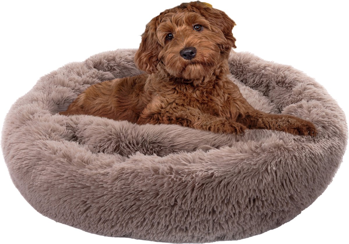Paco Home Hondenbed Kattenbed Fluffy Hondenkussen Hondenbank Hondendeken Hondenmand Diameter 80 cm Beige
