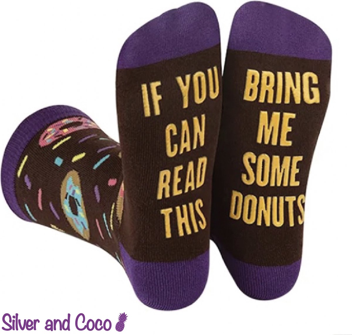 SilverAndCoco - Donut Sokken / Gekke Vrolijke Foute Vaderdag / Leuke Grappige Dikke Warme Heren Vrouwen Socks / Verjaardag Sok Outfit Katoen / Mannen Vrouwen Sinterklaas Schoen Kerst Cadeau met Tekst - If you can read this - Donuts