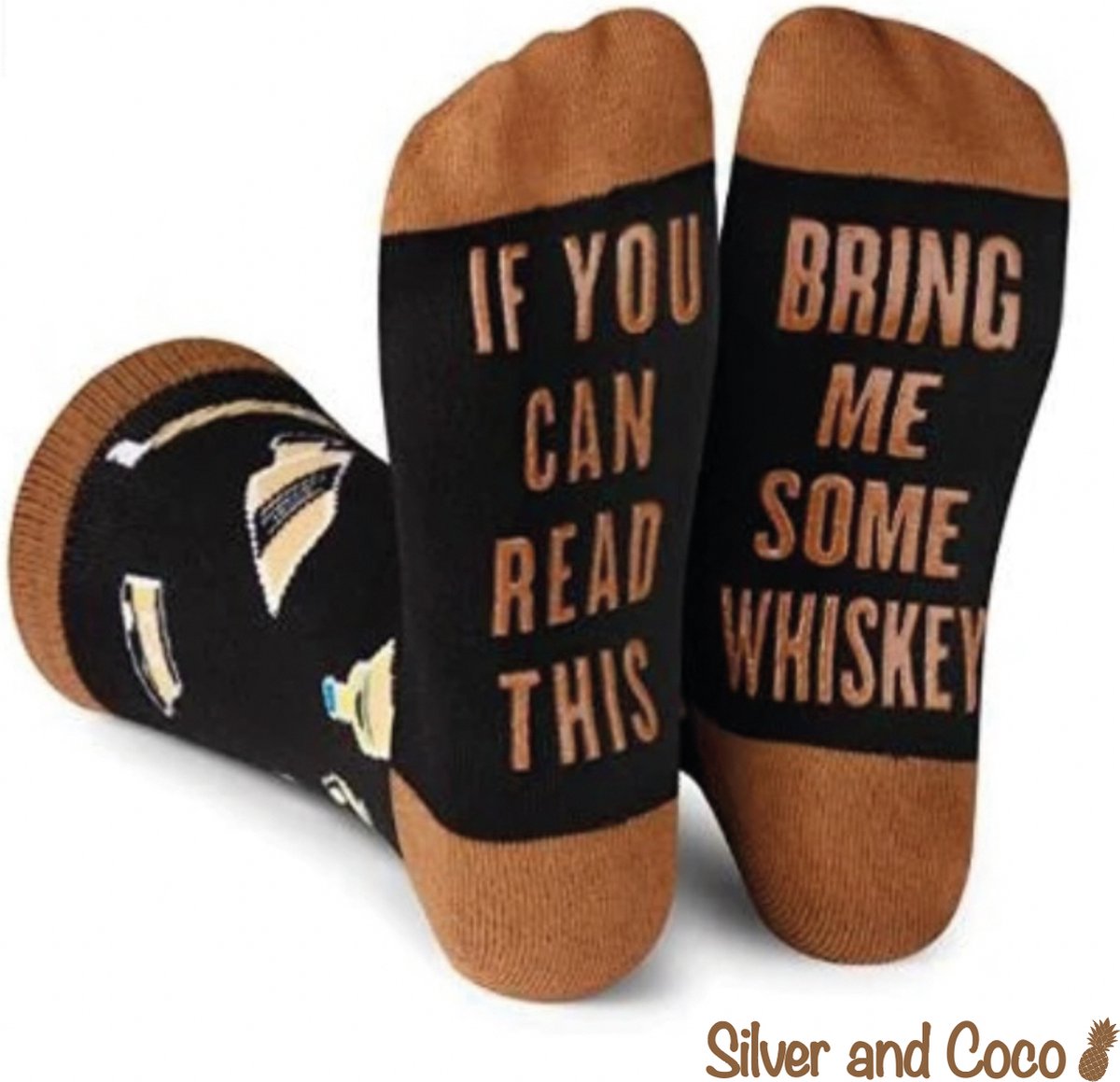 SilverAndCoco® - Whiskey Sokken / Gekke Happy Vrolijke Foute Happy Vaderdag Kleding / Leuke Grappige Dikke Warme Heren Vrouwen Socks / Verjaardag Sok Outfit Katoen / Mannen Vrouwen Schoen Kerst Cadeau met Tekst - If you can read this Bring Me - Drank