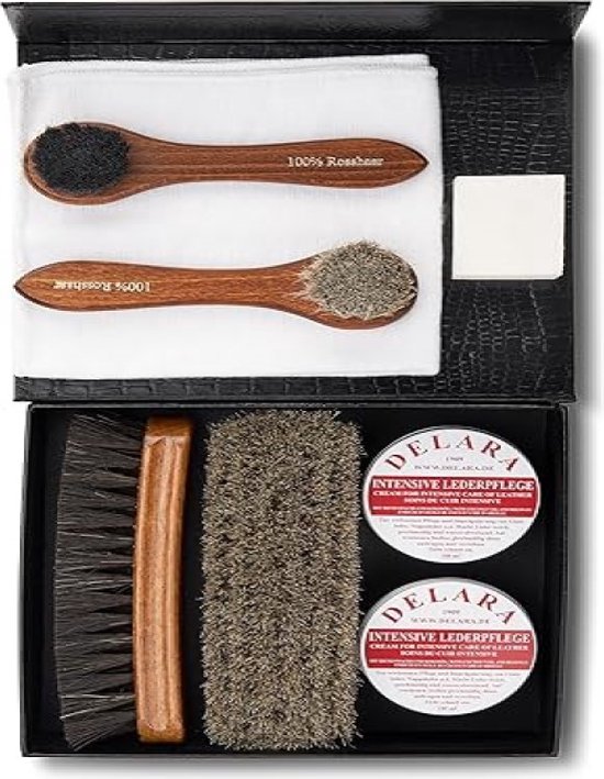 Biped 12-Delige Schoenpoetsset Voor Glad Leer - Houten Borstels Paardenhaar - Made In Germany