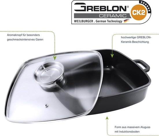 Kopf Braadpan Pic (gegoten aluminium, 5,2 liter, incl. glazen deksel/ovenschaal, inductie) zwart