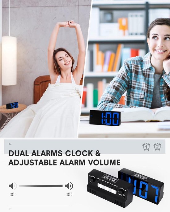 Aonelas DreamSky digitaal alarm van hout, voor slaapkamer, met grote