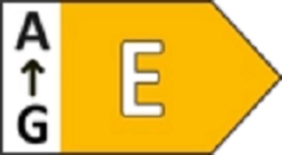 Energie-etiket met pijl van A naar G en klasse E.