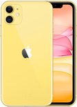 Gele iPhone 11, achterkant en voorkant met scherm.