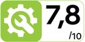 Groen pictogram met tandwiel en moersleutel, met een 7.8/10 score.