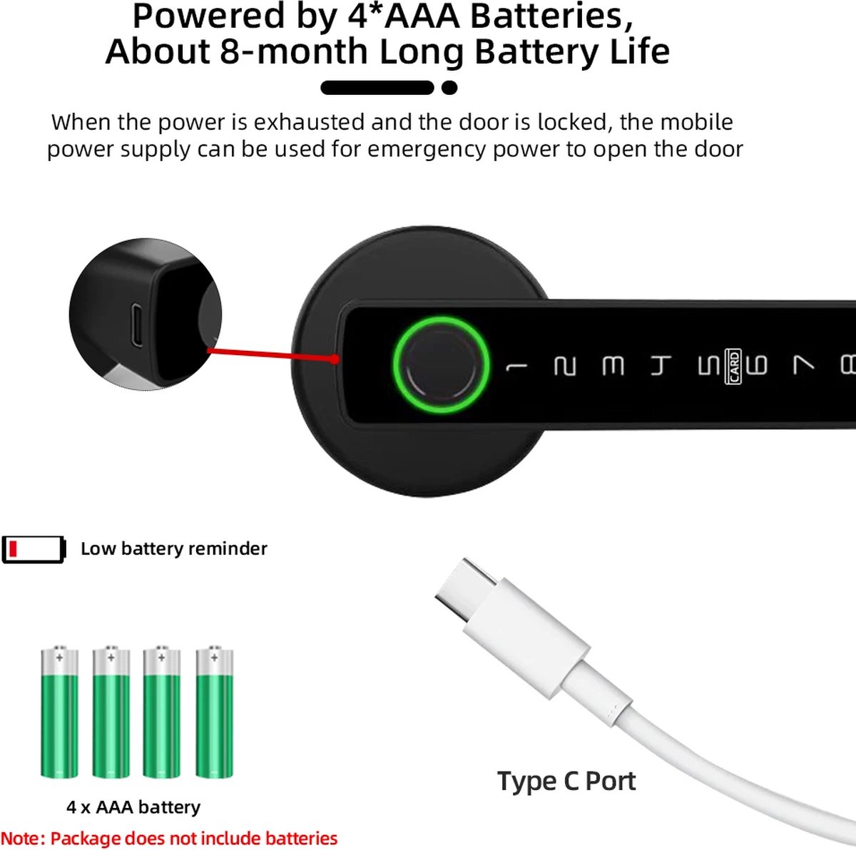 Deurslot met vingerafdruk - Elektrisch deurslot – Slimme deurklink – Deurklink vingerafdruk - Deurslot met code - Smart Lock - Zwart — cadeau in Cadeau-ideeën - foto 4