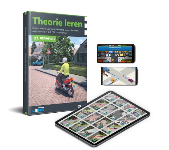Scooter Theorieboek 2026 - Rijbewijs AM - 3 Maanden onbeperkt online oefenen - Inclusief oefenapps, 50 examens, 3250 oefenvragen, 8 toetsen - Lens Media