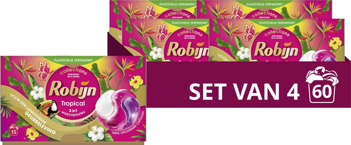 Robijn Collections 3-in-1 Wascapsules - Color Tropical - 4 x 15 wasbeurten - Voordeelverpakking op Prijzenvolger.com