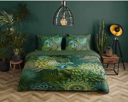 HIP dekbedovertrek mandalas & pauw - Lits jumeaux 240x200/220 cm - Groen - 100% Katoen satijn