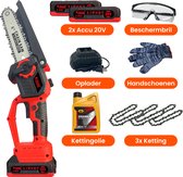 Kibani Accu Takkenzaag - Met Extra Accu + Kettingolie - Draadloos - Elektrische Zaag - Mini Kettingzaag - 15 cm - Met Opbergkoffer