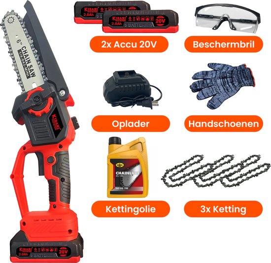 ONEVAN Accukettingzaag met accu's, 8000 mAh, 30 cm, eenhands