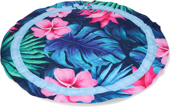 Foto: Coolpets tropical premium koelmat hond rond 60 cm anti slip en non flow coolgel bloemen print