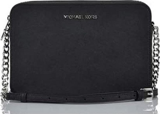 Jet Set Grand sac à bandoulière en cuir Saffiano East West (noir Solid/matériel argenté)