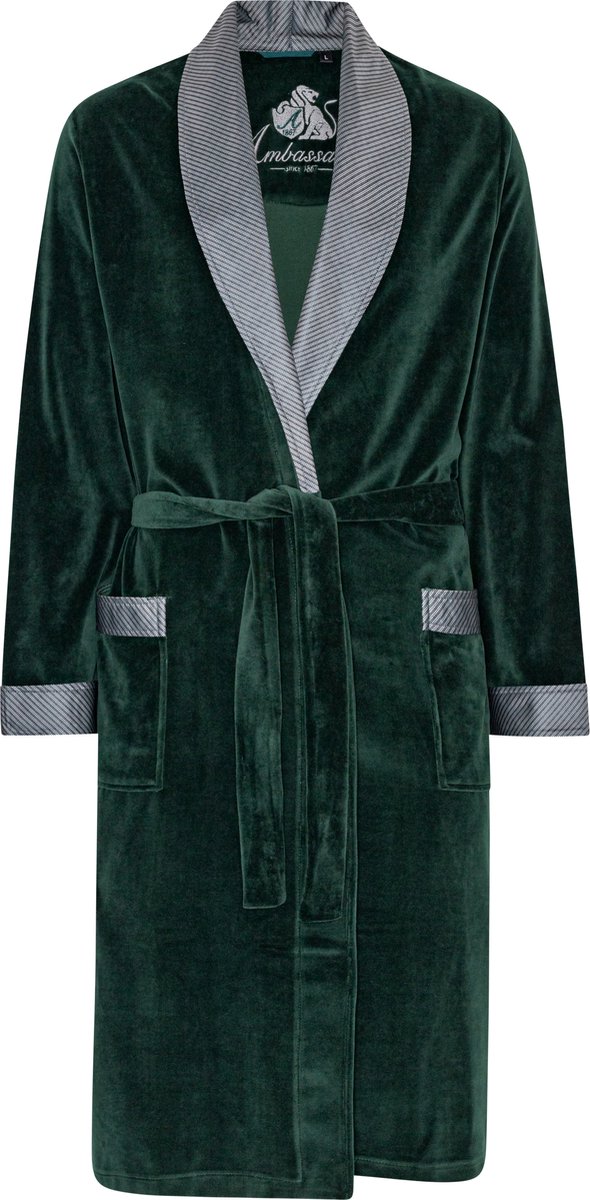 Ambassador Kamerjas Davos - Luxe Velours Heren Badjas - Dennengroen - Medium