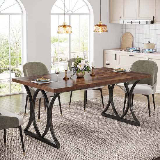 Tribesigns Industriële eettafel voor 4-6 personen, 180 cm lange rechthoekige eettafel, houten