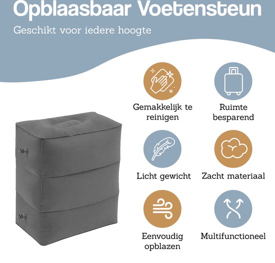 DIVERZA Vliegtuigbedje - Reiskussen - Opblaasbaar - Voetensteun - Voor in het vliegtuig - Trein - Auto - Donker Grijs - Inclusief opbergzak van DIVERZA — afbeelding 4