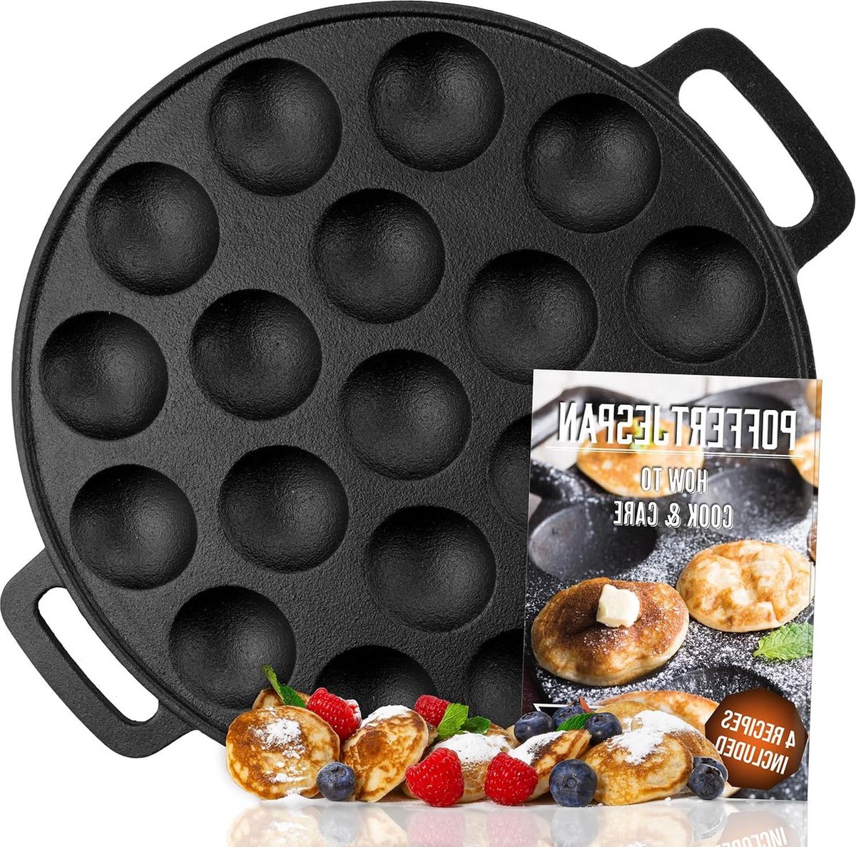 Poffertjesmaker voor 19 poffertjes Mini-pannenkoekenpan van gietijzer met ei Poffertjes pan