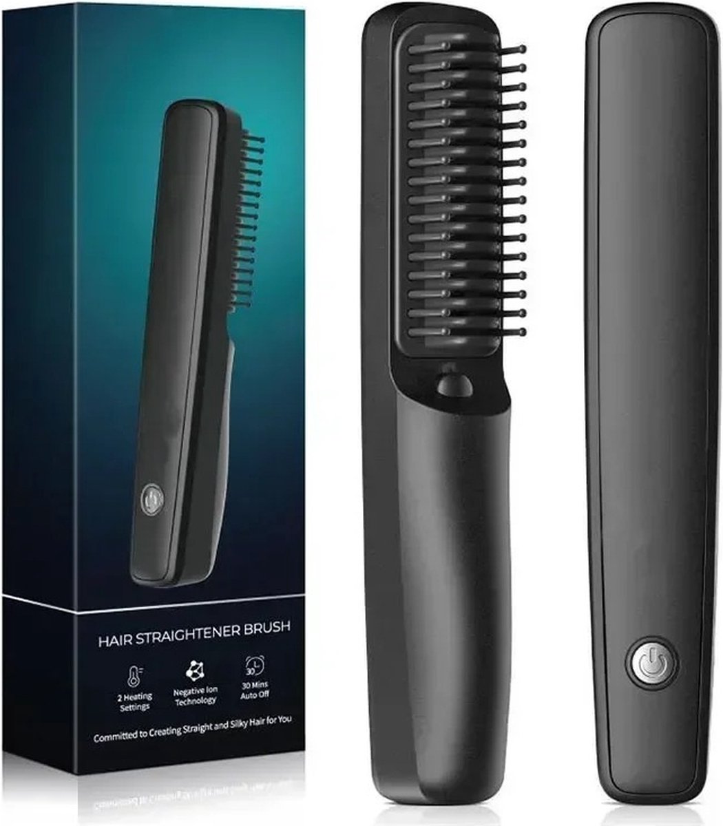 Instinct Baard Stijltang – Draadloze Stijltang Borstel met USB-oplaadfunctie Haar Rechttrekken Kam voor Mannen zwart