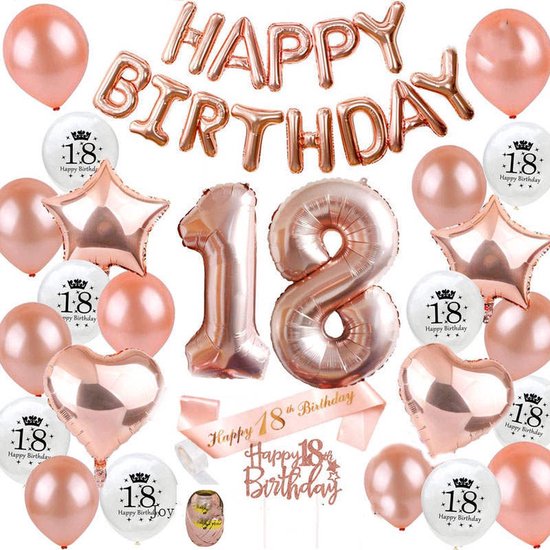 Joya Party® Décorations d'anniversaire 18 ans Or Goud | Guirlande Ballons Or Rose | dix-huit ceinture | joyeux anniversaire