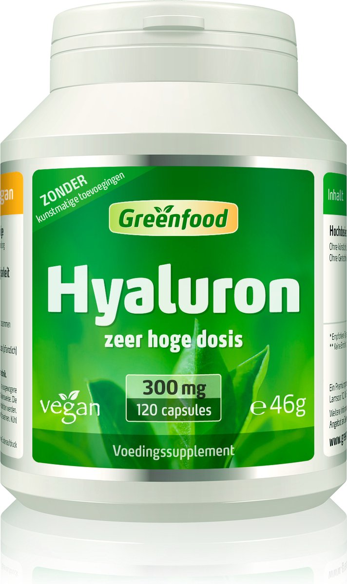 Goedkoopste Greenfood Hyaluron, 300 mg, hoge dosering, 120 capsules - Zonder kunstmatige toevoegingen. Zonder genetische manipulatie. Veganistisch.