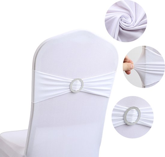 10 stuks (Wit)spandex stretch stoel sjerpen strikken - elastische stoelhoes banden stropdassen - met gesp schuif - elastische stoel stropdassen - voor bruiloft, feest, receptie, evenementen, universele ceremonie banket decoraties