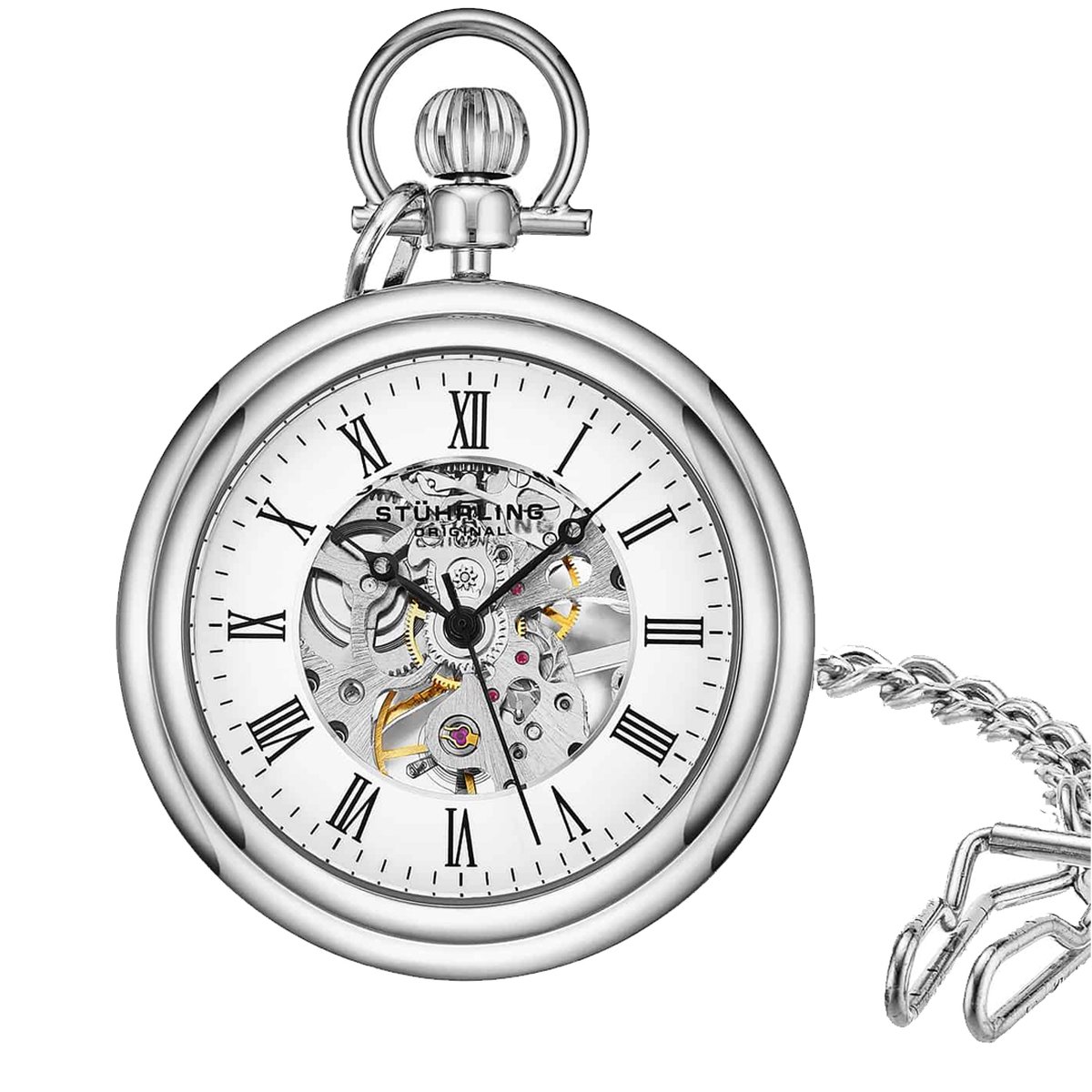 Stührling Vintage 6053 Handopwind 47mm Skelet Zakhorloge - Horloge Heren - Horloges voor Mannen - Roestvrijstalen Behuizing - 30-uur Gangreserve