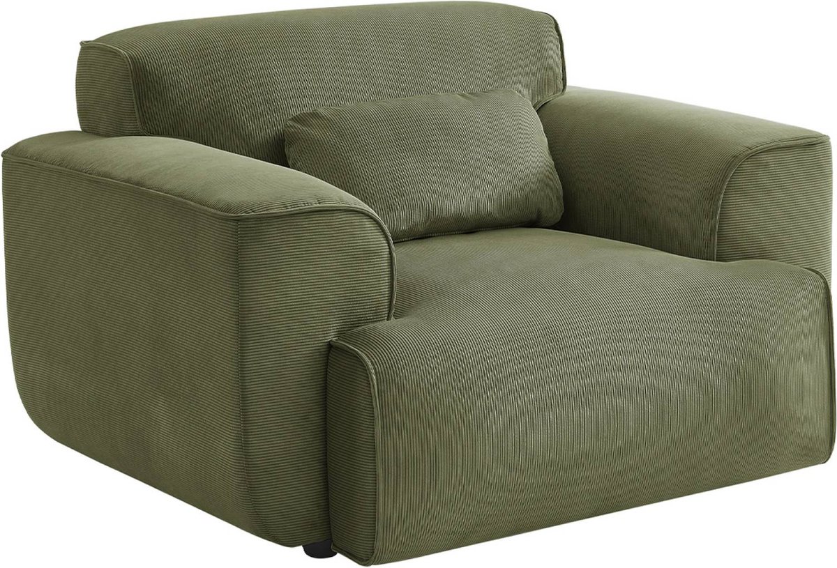 sweeek - Corduroy fauteuil, ronde lijnen, kussen inbegrepen, wallas, b 118 x d 98 x h 73cm