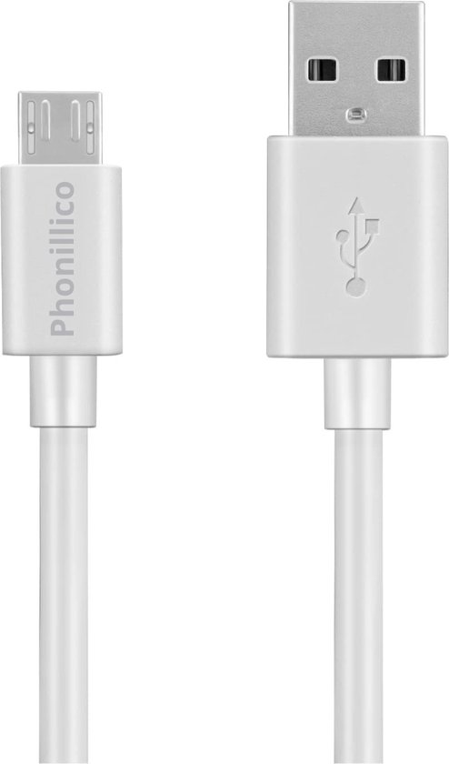 Micro USB naar USB A Kabel Wit - 3 meter - Oplaadkabel voor Realme C21 (6,5" 2021) / C21Y (6,5" 2021) / C25Y (6,5" 2021)