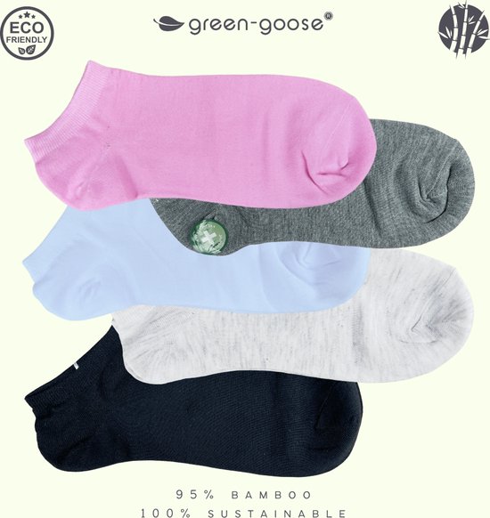 green-goose® Bamboe Footies | 5 Paar | Maat 36-38 | Grijs, Wit, Blauw | 85% Bamboe