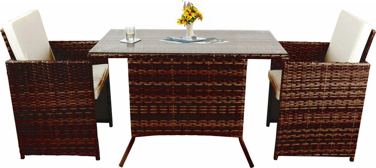 Vcm 3-tlg. Gartenmöbel Sitzgruppe Balkonset Gartenmöbel Glas Tisch Stühle Rattan Raloso