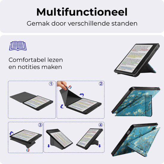 Hoesje Geschikt voor Kobo Libra Colour Hoesje Luxe Bescherm Case Trifold Met Screenprotector - Hoes Geschikt voor Kobo Libra Colour Hoes Book Cover - Bloesem van Hoesje  — afbeelding 5