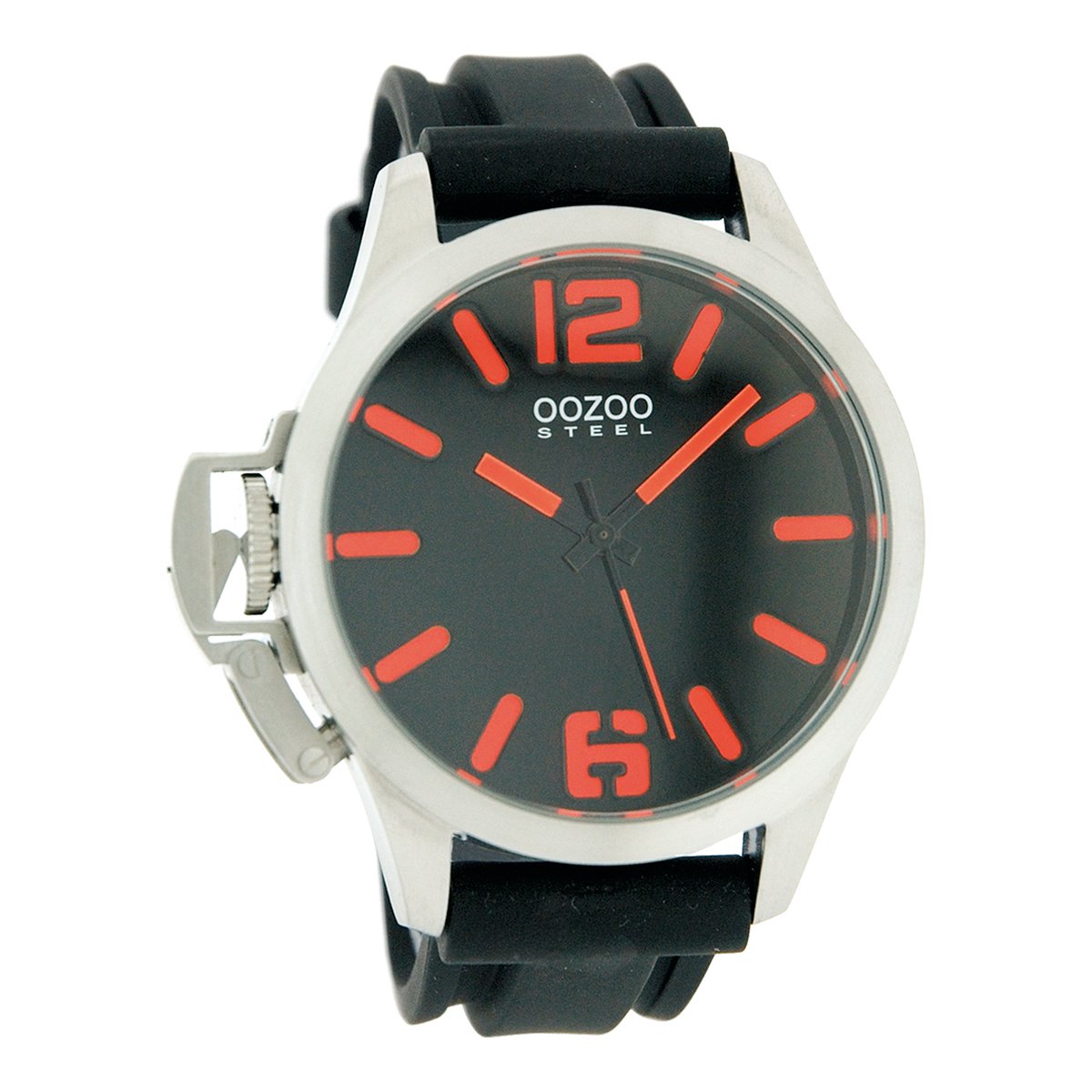 OOZOO Timepieces - Zilverkleurige horloge met zwarte rubber band - OS054