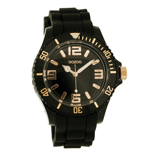 OOZOO Timepieces - Zwarte horloge met zwarte rubber band - C4354