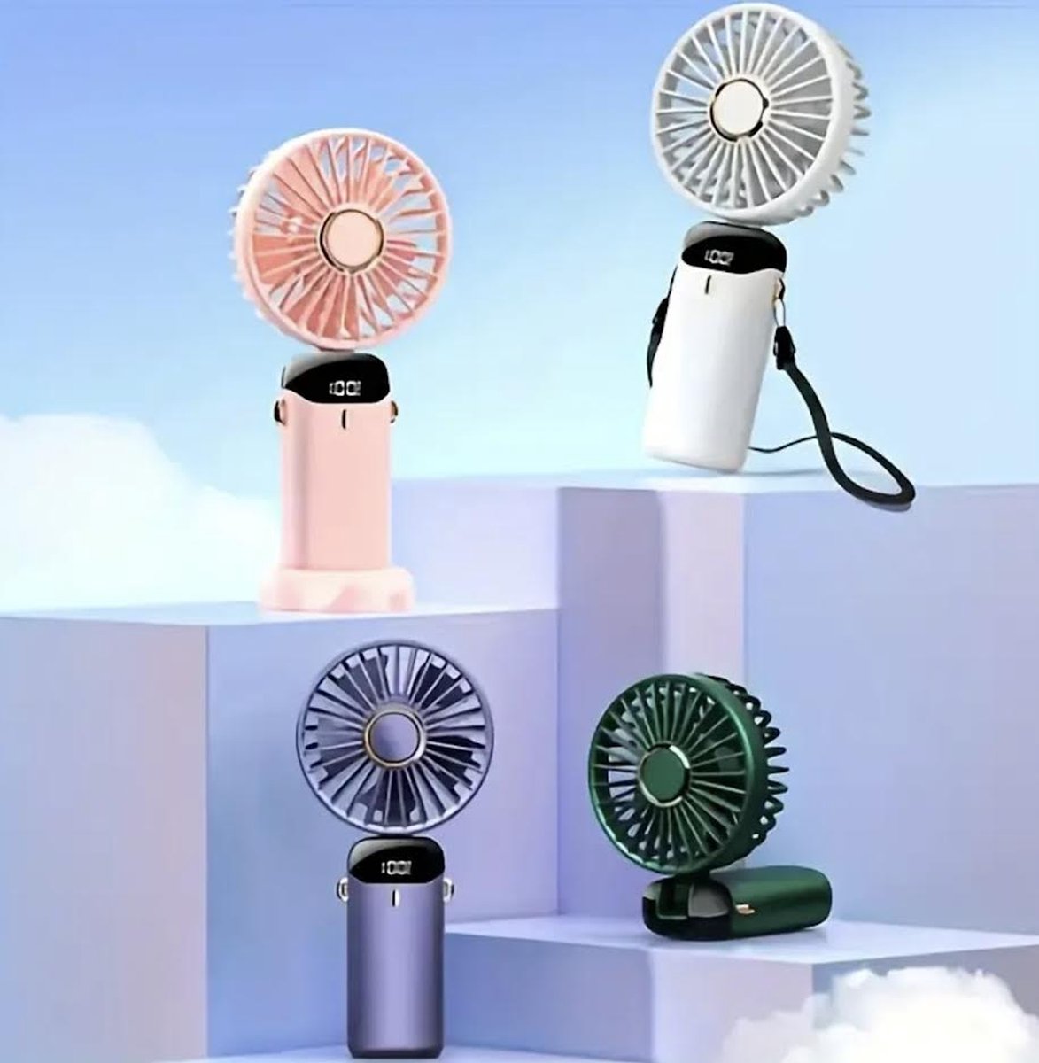 Flavers - Handventilator - Paars - Mini Ventilator - Hand Ventilator - Mini ventilator Oplaadbaar - Mini Ventilator Usb - USB ventilator - Draagbare ventilator - 3600 mAh - Digitaal beeld - 5 Standen – nekkoord — afbeelding 6