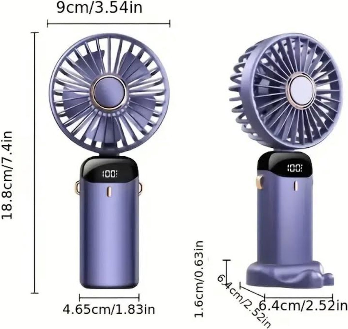 Flavers - Handventilator - Paars - Mini Ventilator - Hand Ventilator - Mini ventilator Oplaadbaar - Mini Ventilator Usb - USB ventilator - Draagbare ventilator - 3600 mAh - Digitaal beeld - 5 Standen – nekkoord — afbeelding 7